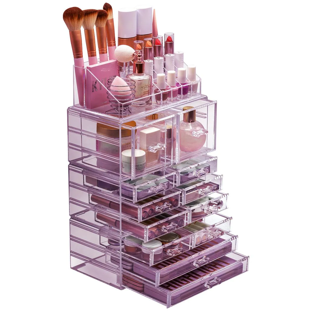 Sorbus Large Clear Makeup Organizer - Detachable Spacious Cosmetic Display - Jewelry & Make Up Organizers and Storage Tower - Makeup Organizer for Van