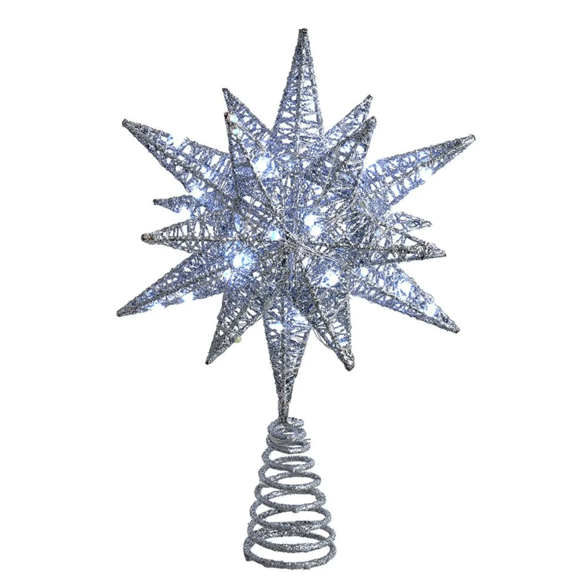 Kurt Adler 11-inch Pre-Lit Twinkling LED 60-Light Silver Starburst Tree Topper