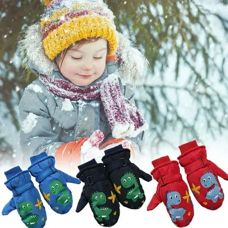 SPRING PARK Toddler Cartoon Dinosaur Winter Snow Glove waterproof mitten Warm Fleece Kid Ski Gloves for Boys Girls