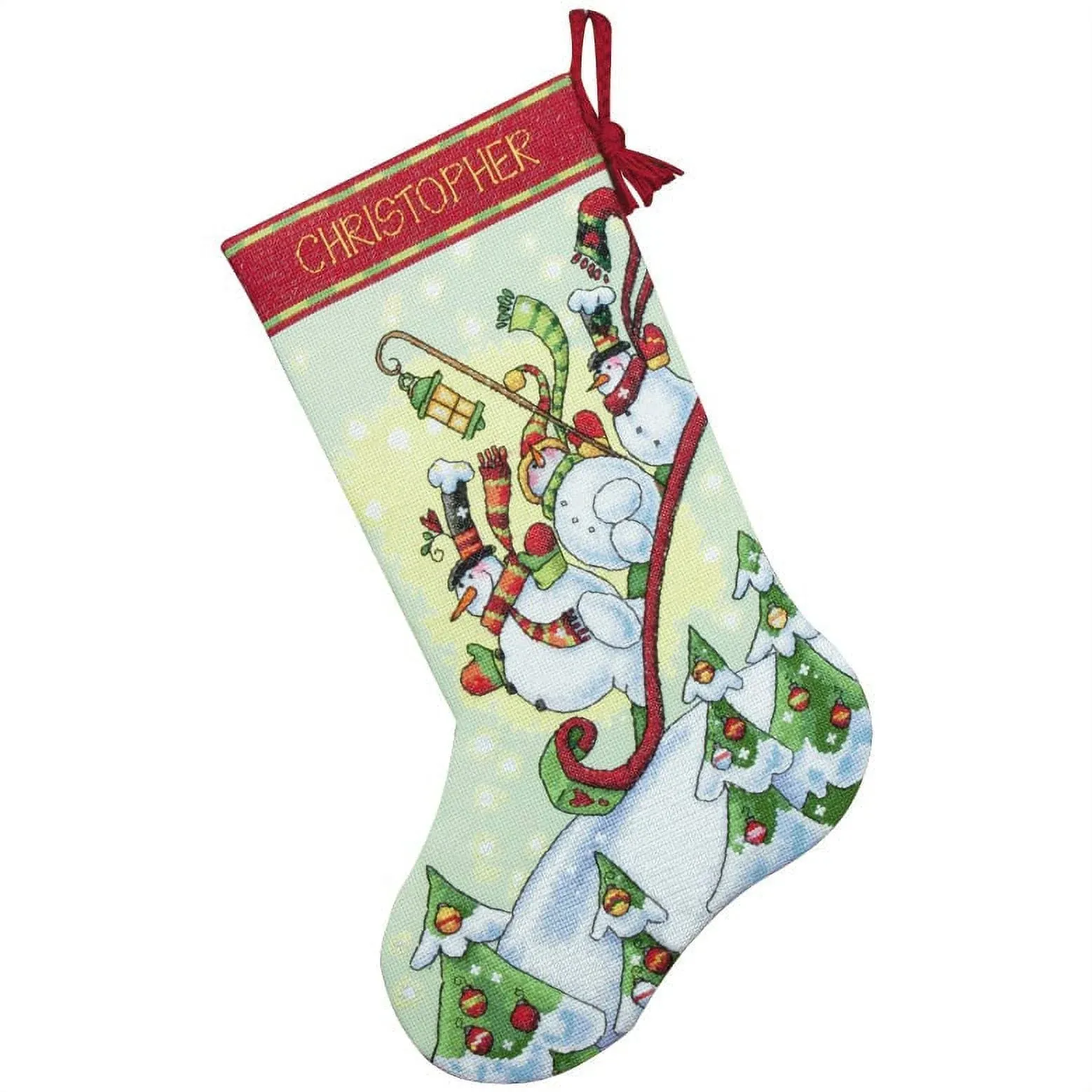 Cross Stitch Kit ~ Dimensions Sledding Snowman Christmas Stocking #70-08853