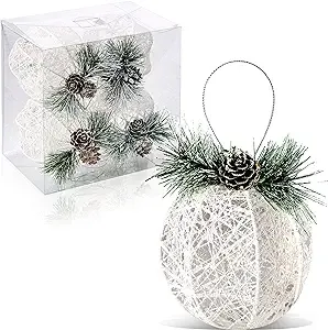 Christmas Ball Ornaments, 4pc Set White Pinecone Rattan Thread String Christmas Tree Ornament Xmas Trees Wedding Party Decorations