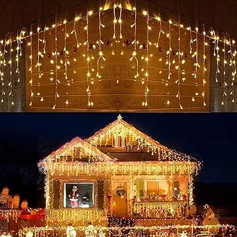 Dopheuor Icicle Fairy Lights 400LED 32.8ft 75Drops 8 Modes Waterproof String Lights for Outdoor Eaves Curtain Christmas Trees Party Decor(Warm White)