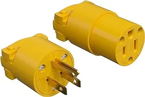 STARELO Electrical Replacement Plug & Connector Set Extension Cord Ends Yellow Shell 125V 15A 2Pole 3Wire NEMA 5-15P & 5-15R Industrial Grade 3-Prong Straight Blade Grounding Type(1)