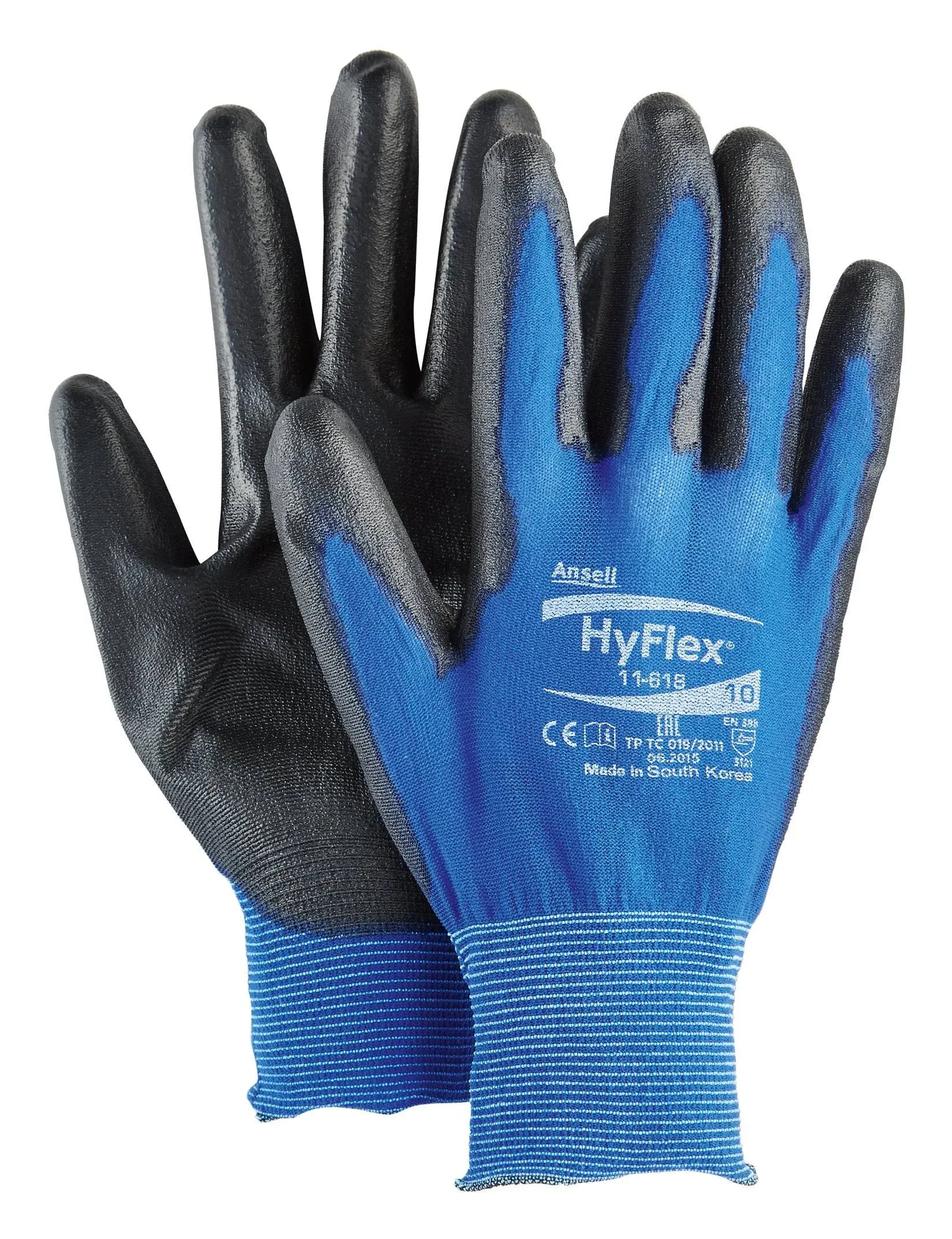 Ansell HyFlex 11-618 Polyurethane Palm Coated Gloves, Black/Dark Blue, Size 9