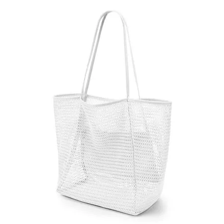 Mesh Tote Bag Beach Bag Extra Large Tote Bags for Women with Zip Pocket Shoulder Bag Summer Beach Bags Reusable Shopping Bag for Picnic Holiday Travel Grocery White