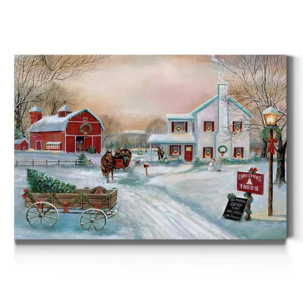 Renditions Gallery Christmas Tree Farm Wall Art, Country Winter Scene with Red ...