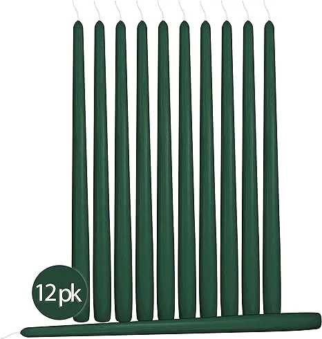 Hyoola 12 Pack Tall Taper Candles - 10 Inch Hunter Green Dripless, Unscented Dinner Candle - Paraffin Wax with Cotton Wicks - 8 Hour Burn Time