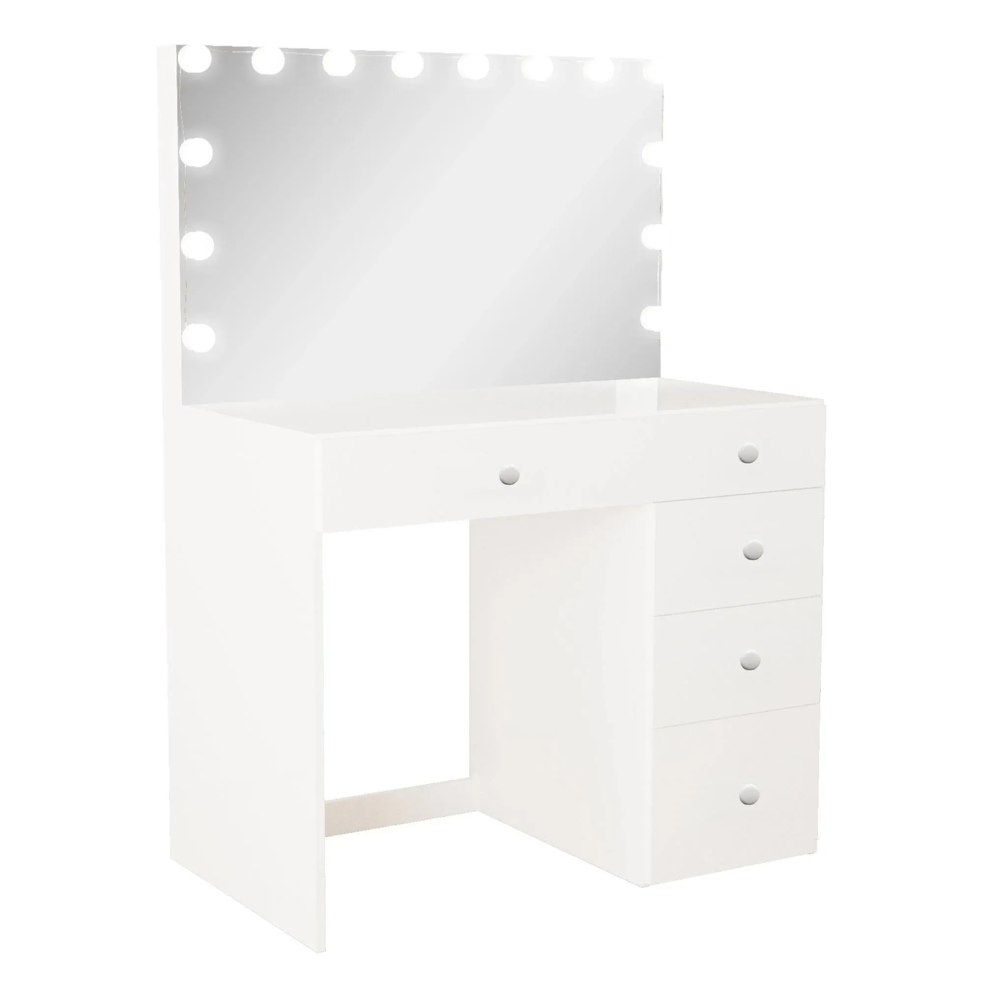 Boahaus Saranya Modern Lighted Makeup Vanity Desk with Mirror, White