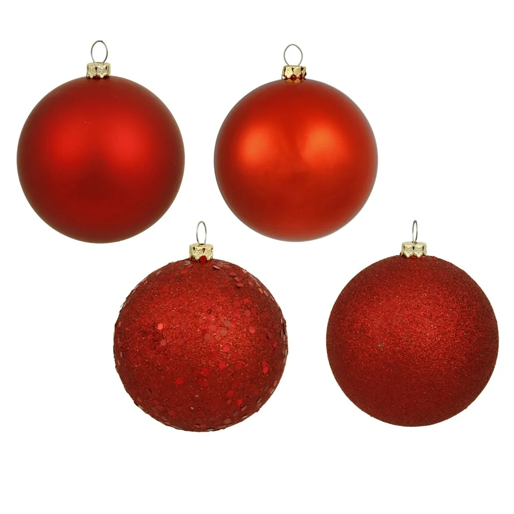 Red Plastic 6-inch Assorted Finish Ball Ornaments (Pack of 4)