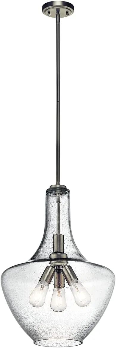 Kichler Everly 22.75" 3 Light Bell Pendant Clear Seeded Glass Olde Bronze®