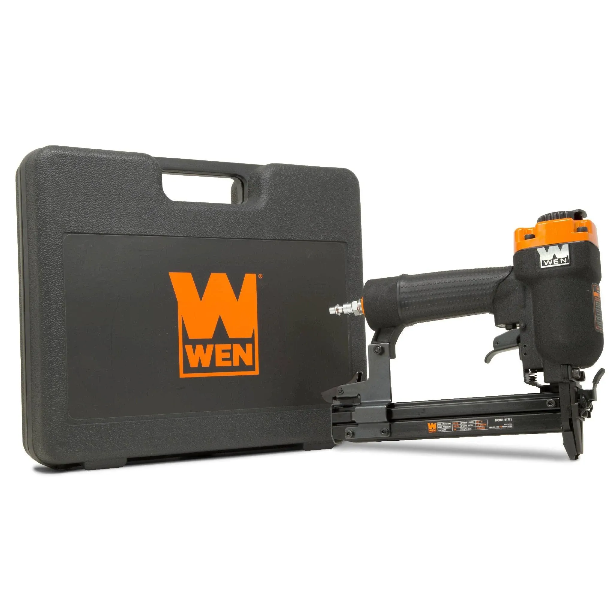 WEN 61711 18-Gauge 3/8-Inch to 1-Inch Air-Powered 1/4-Inch Narrow Crown Pneumatic Stapler , Black