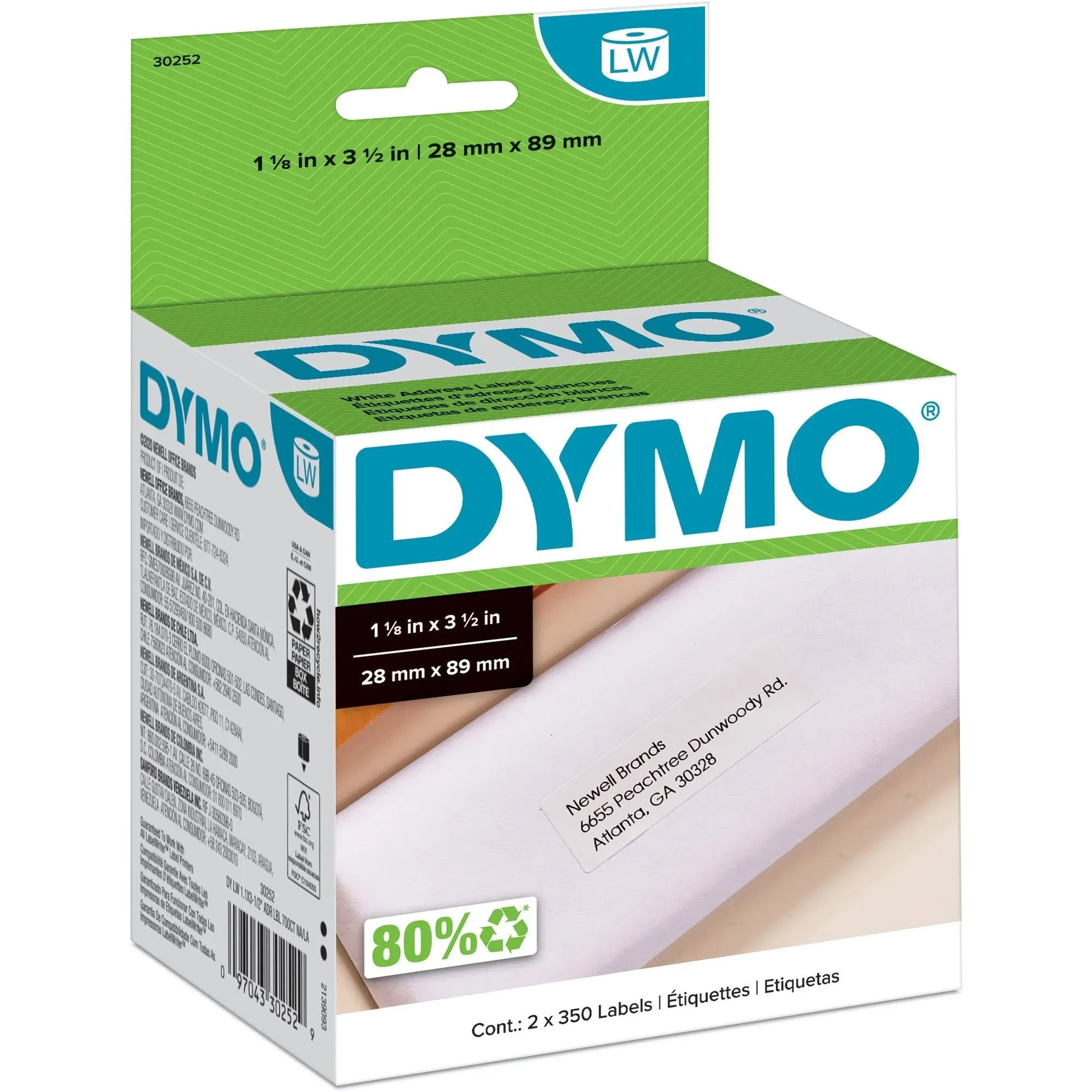 Dymo LabelWriter Mailing Address Labels 1 1/8 x 3 1/2 2 Rolls