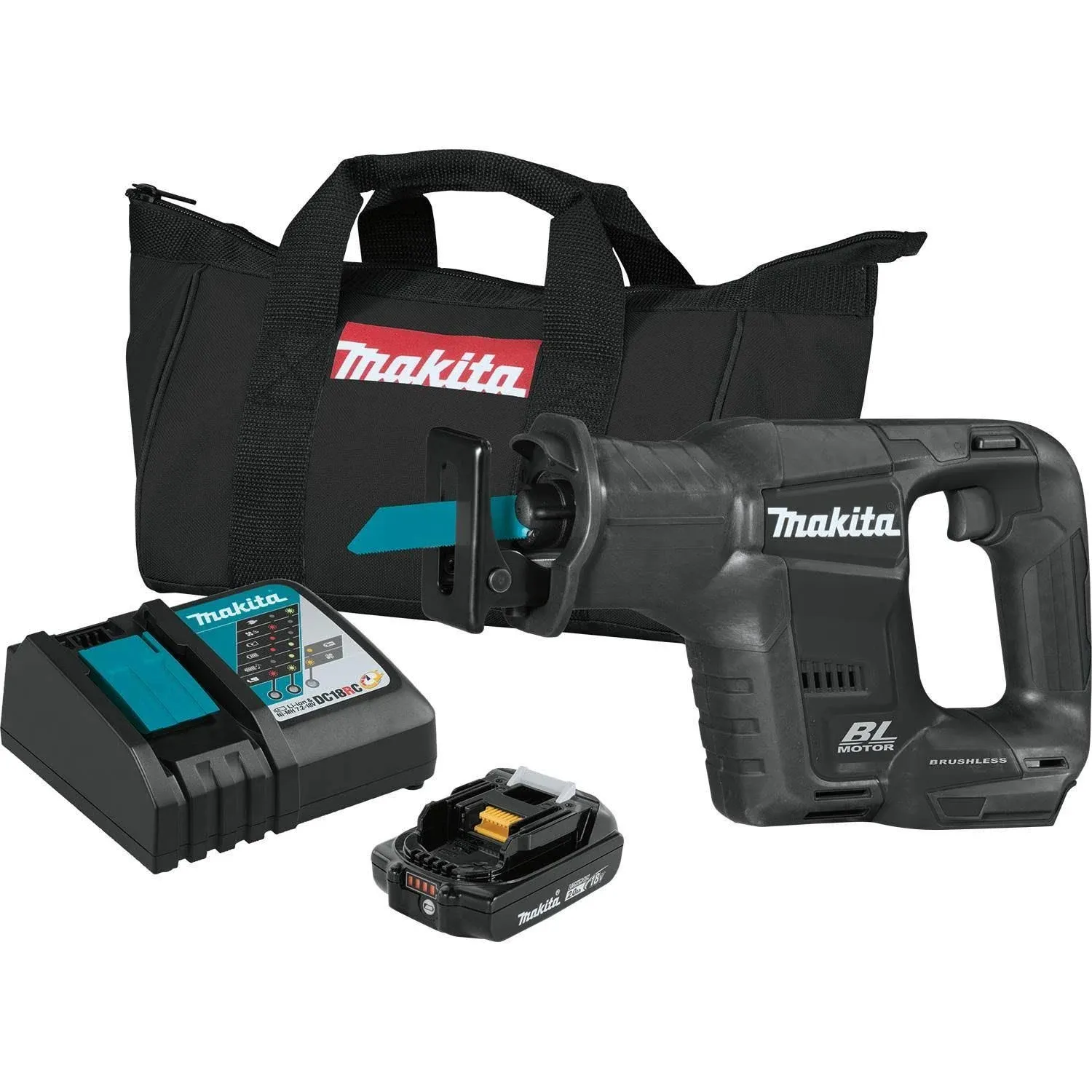 Makita XRJ07R1B 18V LXT Lithium-Ion Sub-Compact Brushless Cordless Recipro Saw ...