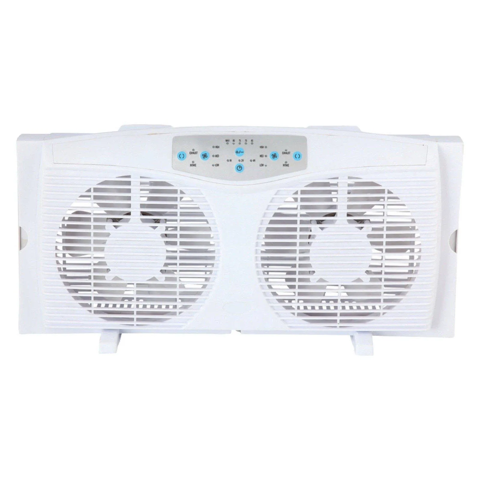 Optimus F-5286 8" Reversible Twin Window Fan with Thermostat