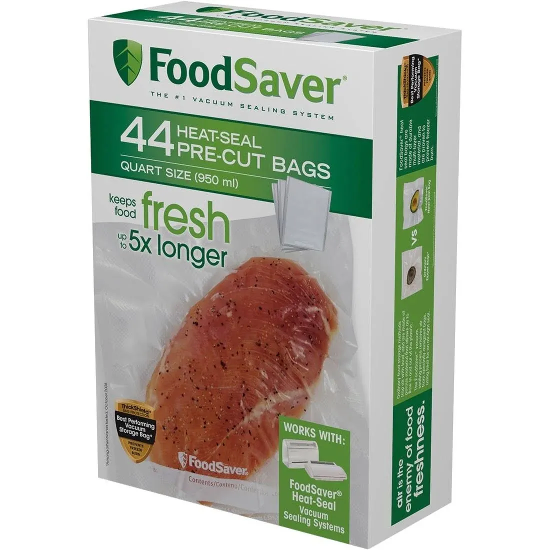 FoodSaver Precut Vacuum Sealer Bags for Airtight Food Storage and Sous Vide Cooking, BPA-Free, 1 Quart, 44 Count