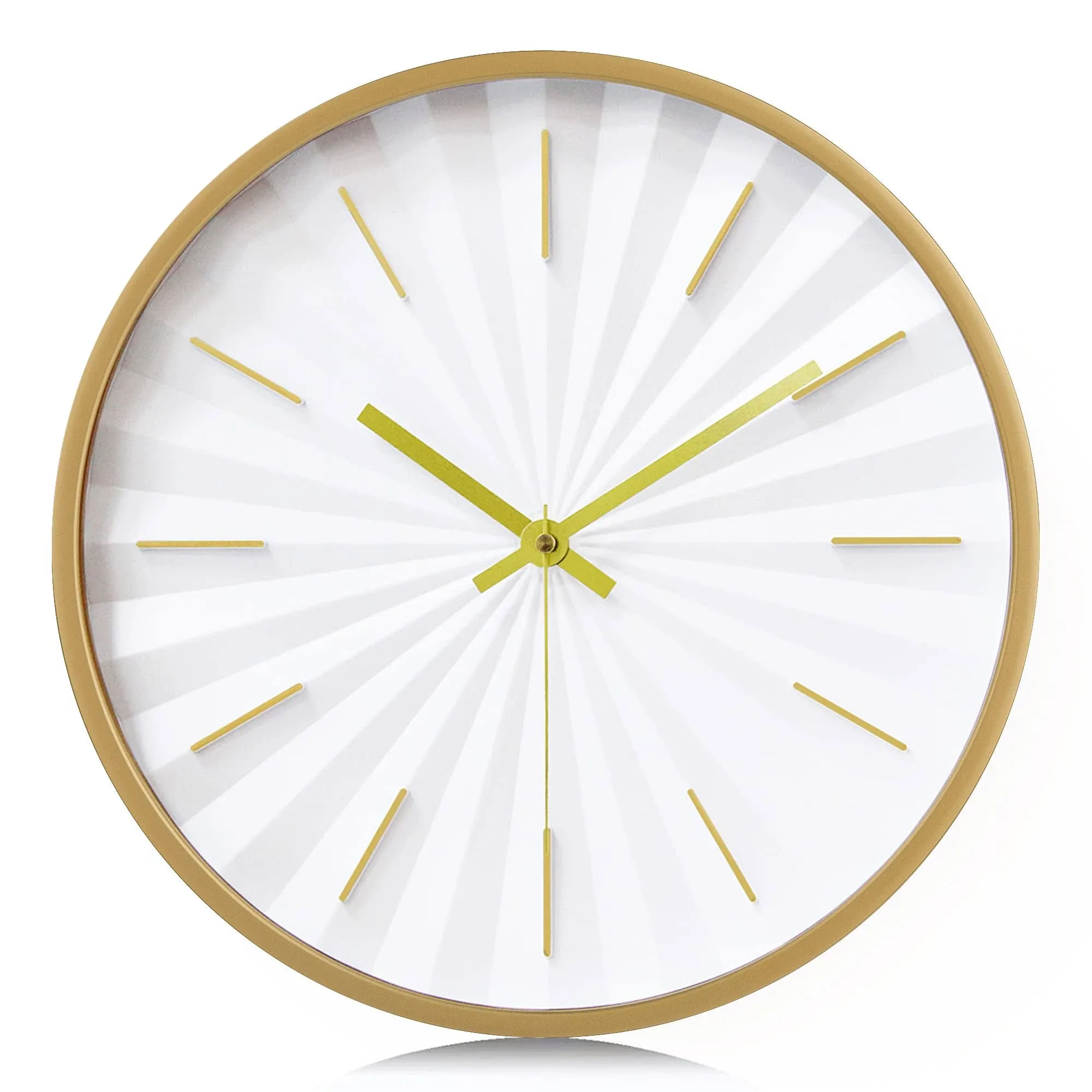 Lafocuse 12 Inch Minimalist 3D Numbers White Gold Wall Clock for Living Room Dec