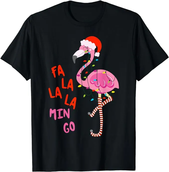 Fa La La Mingo Flamingo Christmas Tropical Xmas Tree Lights T-Shirt