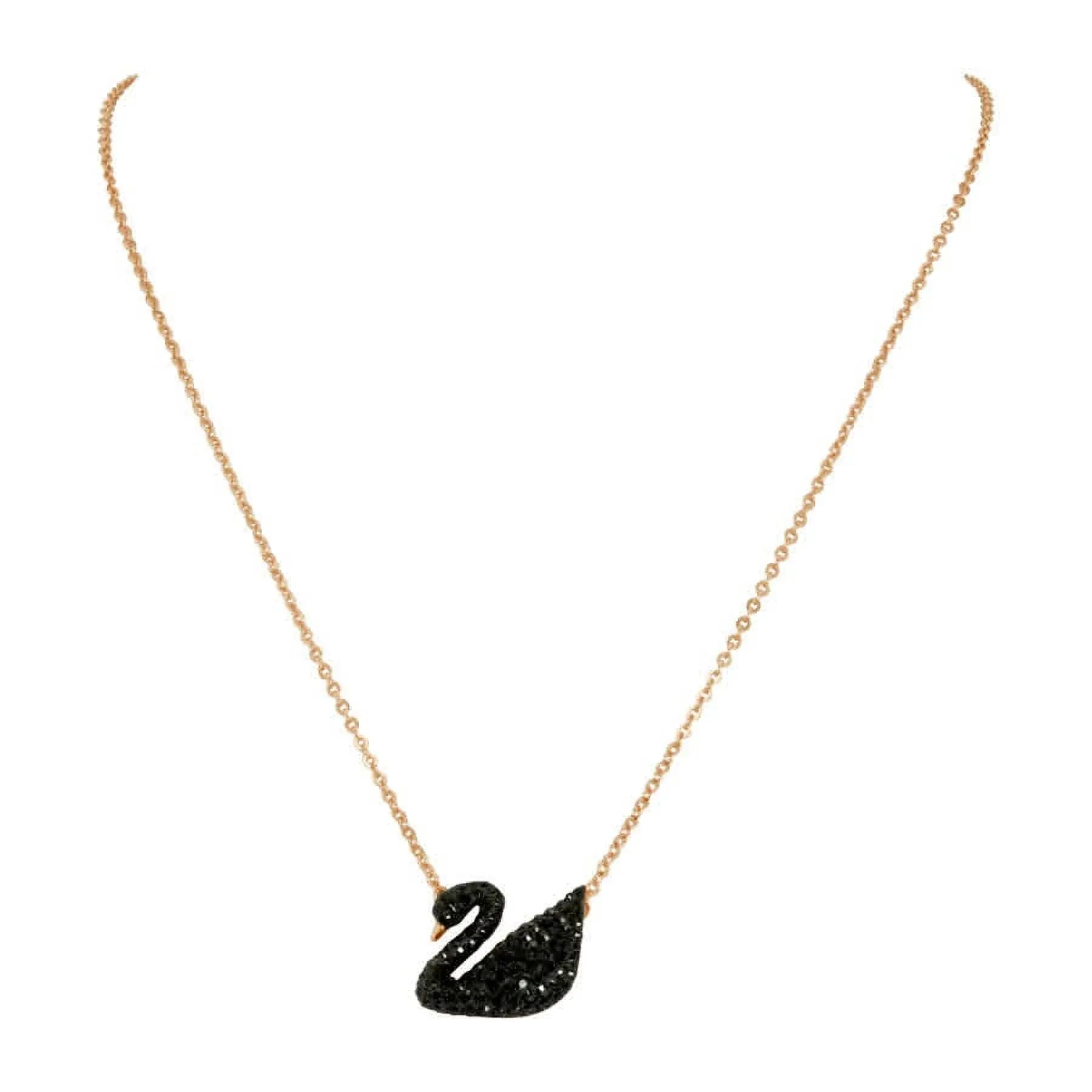 Swarovski Women&#039;s Pendant with Chain Iconic Swan Black and Rose Gold 5204134