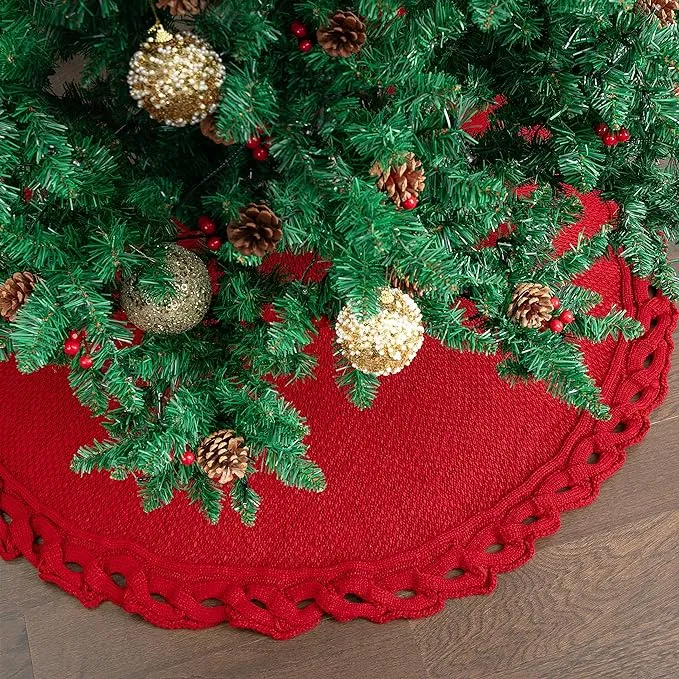 Mr. Pen- Christmas Tree Skirt 48 inches, Red Knitted Christmas Skirt Tree, Xmas Tree Skirt, Christmas Skirts for Xmas Trees, Skirt for Christmas Tree, Christmas Tree Skirts 48 Inch