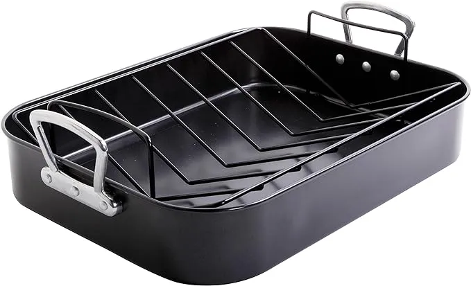 Gibson Greystone 2 Piece Carbon Steel 16.25 in. Turkey Roaster Set in Speckled Grey