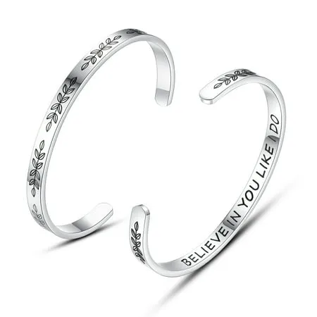 Tony & Sandy Inspirational Bracelets for Women Teen Girls Personalized Jewelry Gifts for Mom Daughter Sister Friends Stainless Steel Mantra Engraved