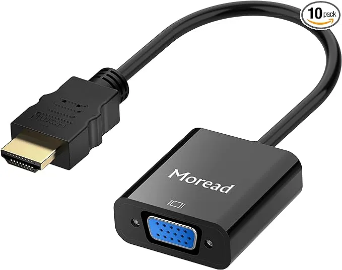 Moread HDMI to VGA,10 Pack, Gold-Plated HDMI to VGA Adapter (Male to Female) for Computer, Desktop, Laptop, PC, Monitor, Projector, HDTV, Chromebook, Raspberry Pi, Roku, Xbox and More - Black