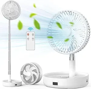 Assark 9'' Portable oscillating Standing Fan for Travel with Remote Control, 10000mAh Rechargeable Foldable USB Desktop Fan,4 Wind Speeds, Folded Floor Pedestal Fan For Room, Office, Travel