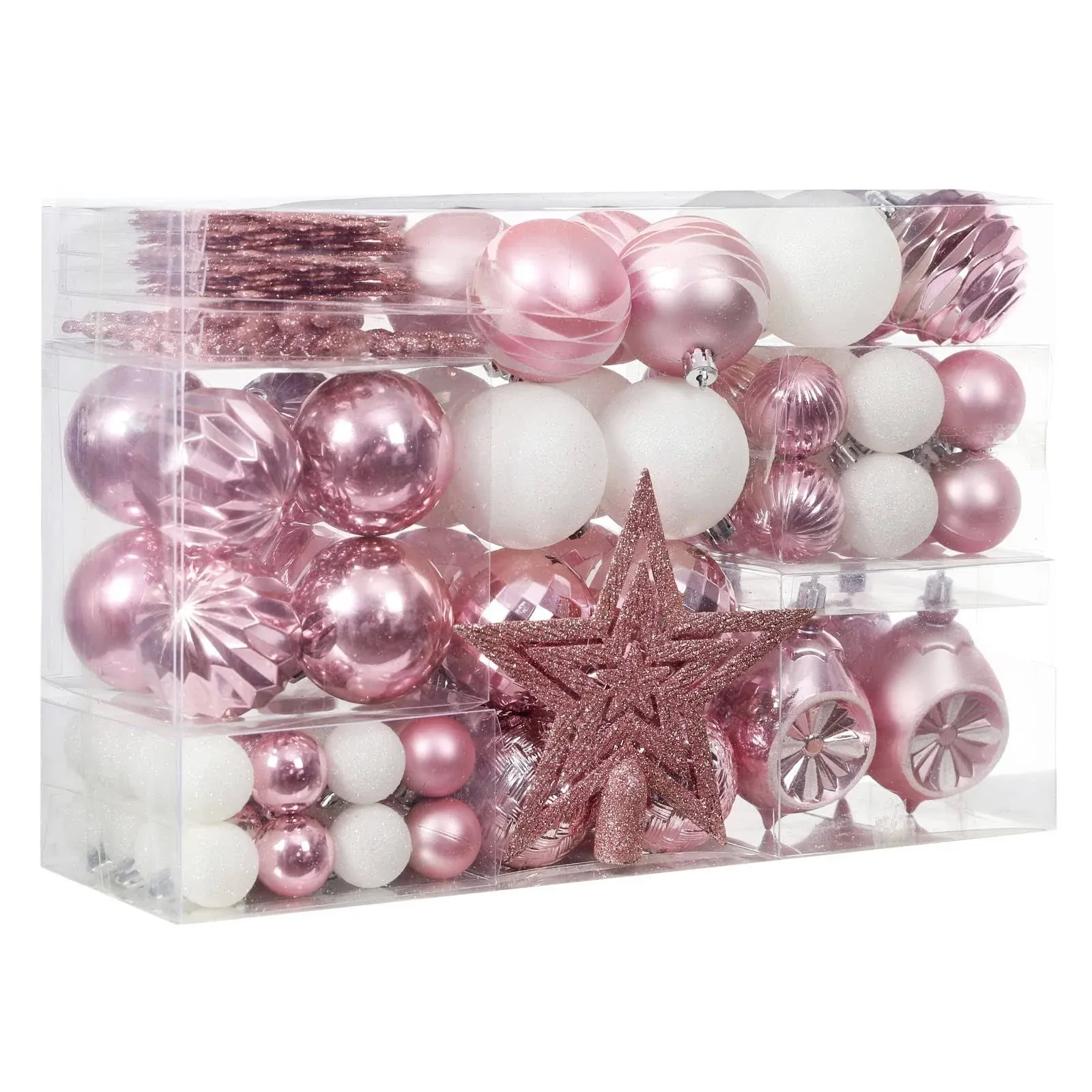 XmasExp 99-Pack Christmas Ball Ornaments Assorted Shatterproof Christmas Ball Set with Reusable Hand-held Gift Package for Xmas Tree Decoration (Baby Pink)