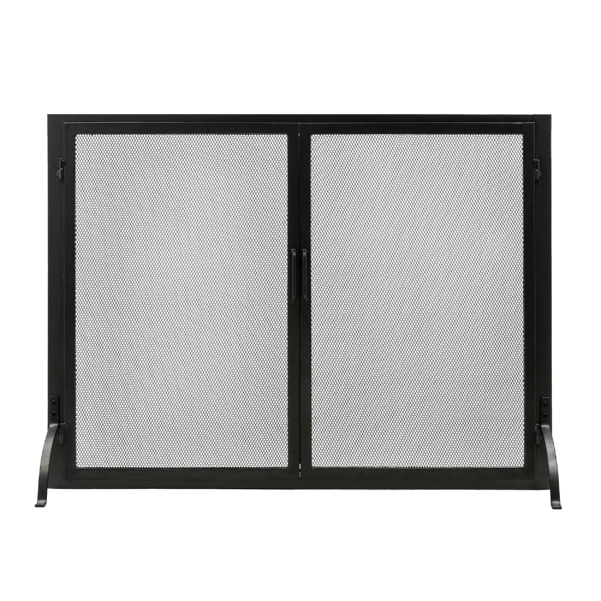 Minuteman International Large Classic Flat Fireplace Screen w/Doors, 33 Inch Tall, Graphite Finish