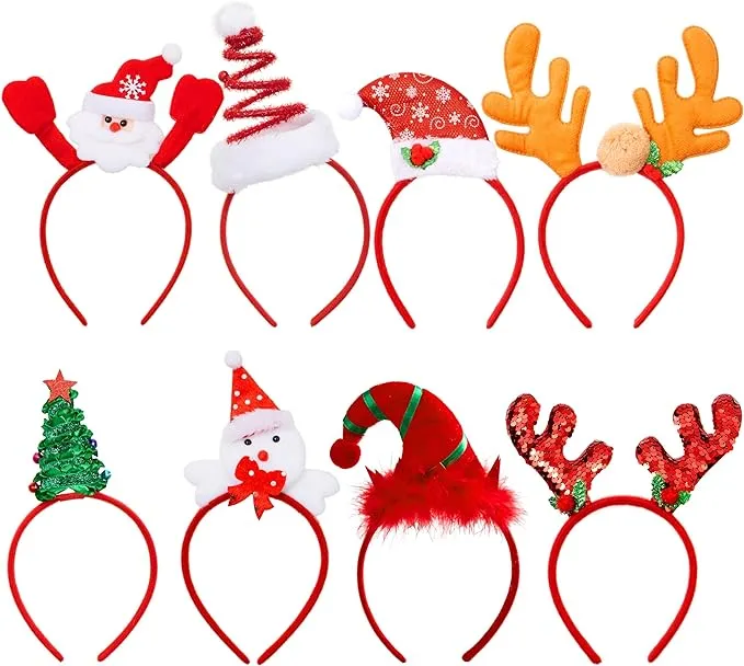 JOYIN 8 PCS Christmas Headbands Christmas Head Hat Toppers Christmas Costume Accessories for Kids Girls Boys Christmas Parties Xmas Holiday Party Favors Photo Booth