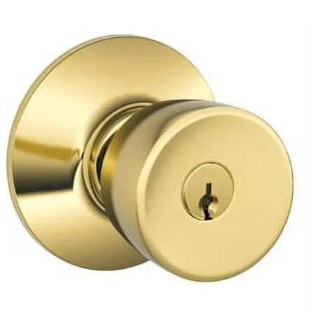 Schlage F51A BEL 505 605 Bell Knob Keyed Entry Lock, Bright Brass