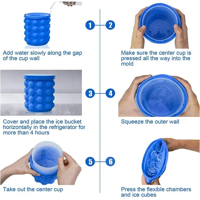 Alladinbox Ice Cube Mold Ice Trays, Large Silicone Ice Bucket, (2 in 1) Ice Cube Maker, Round,Portable (Dark Blue)