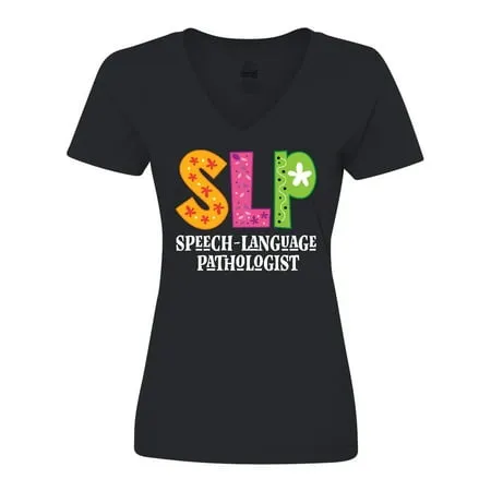 Inktastic SLP Speech Language Pathologist Women s V-Neck T-Shirt