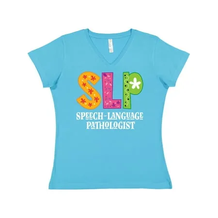 Inktastic Women's SLP Speech Language Pathologist V-Neck T-Shirt