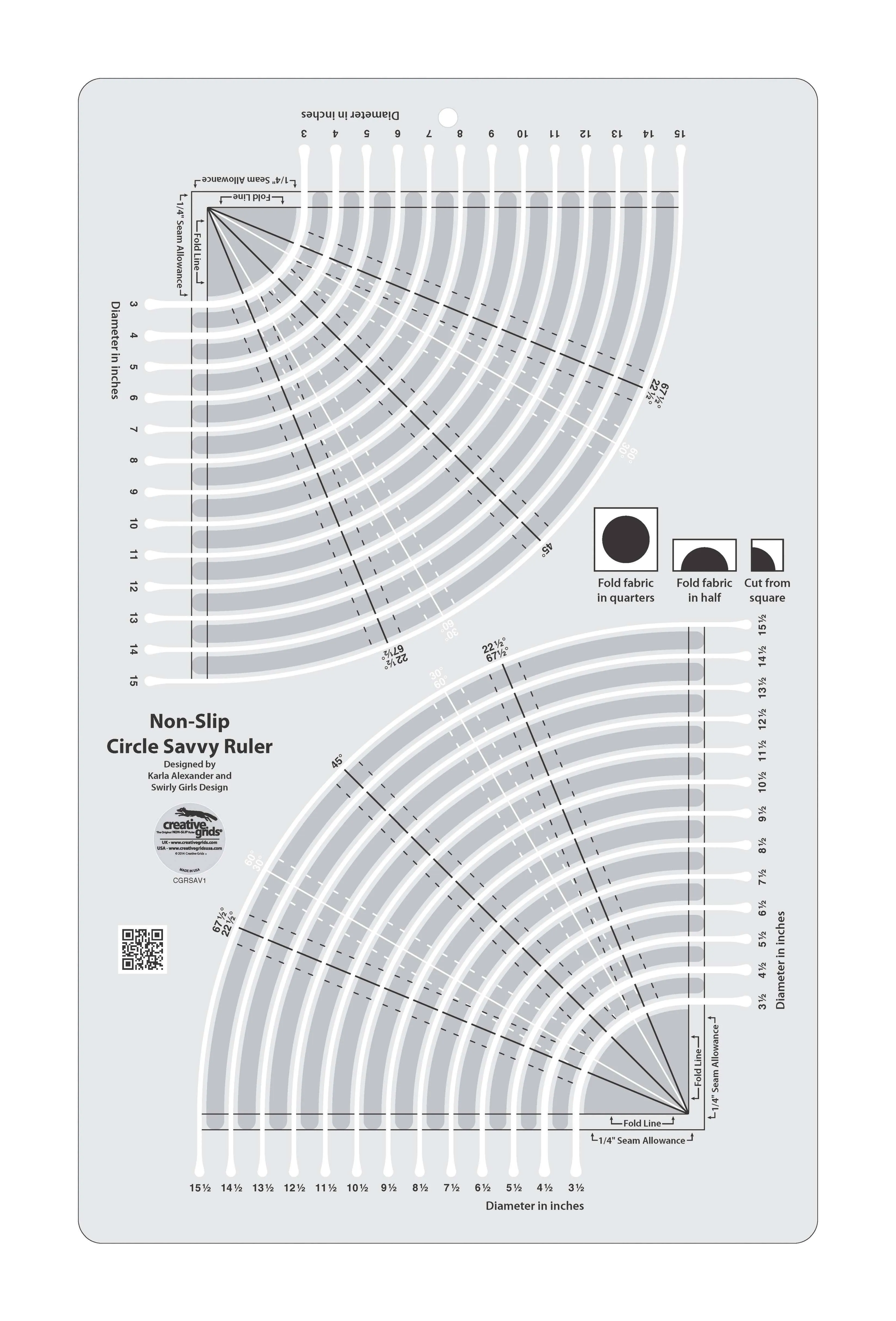 Creative Grids Circle Savvy 11-3/4in x 18-1/2in Quilt Ruler - CGRSAV1