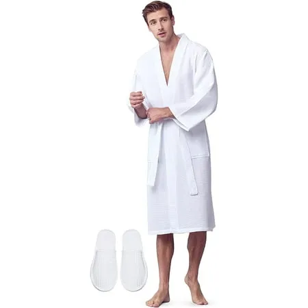 LOTUS LINEN Waffle Robes for Men - Lightweight Cotton Spa Bathrobe - Men s Robes