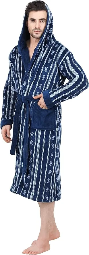 NY Threads Men's Hooded Fleece Bathrobe Plush Long Spa Robe