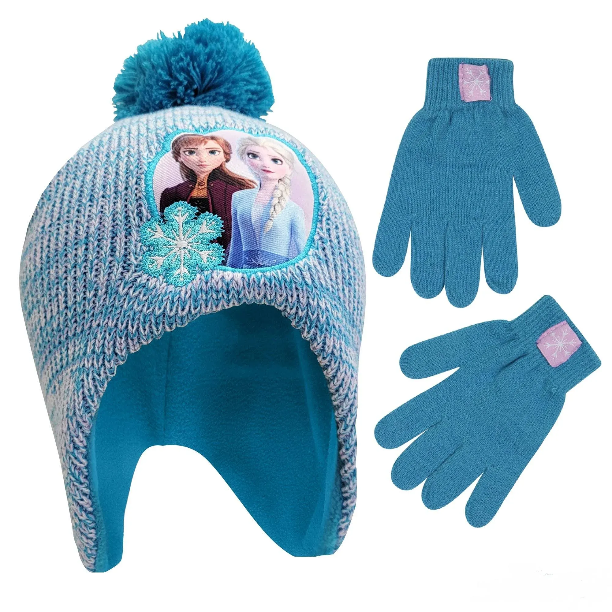 Girls&#x27; Frozen Winter Hat and Kids Gloves Set, Elsa and Anna Beanie for Ages 4-7