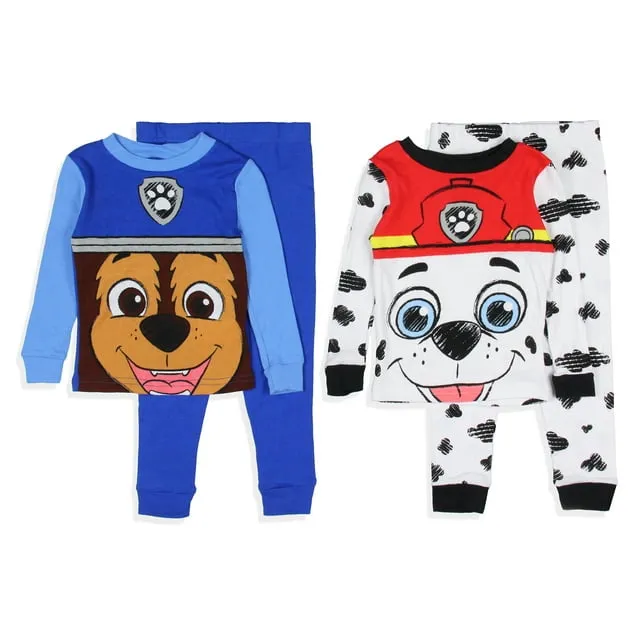 Paw Patrol Toddler Boys' Chase and Marshall 4 Piece Long Sleeve Pajama Set