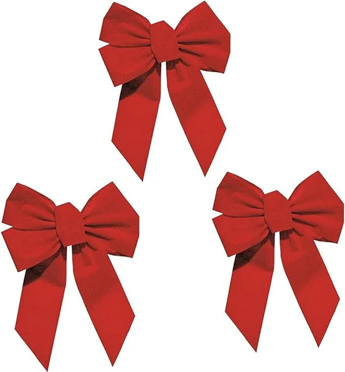 Rocky Mountain Goods Red Bow - Christmas Wreath Bow - Great for Large Gifts - Indoor/Outdoor use - Waterproof Velvet - Attachment tie Included for Easy Hanging (10-Inch 3 Pack)