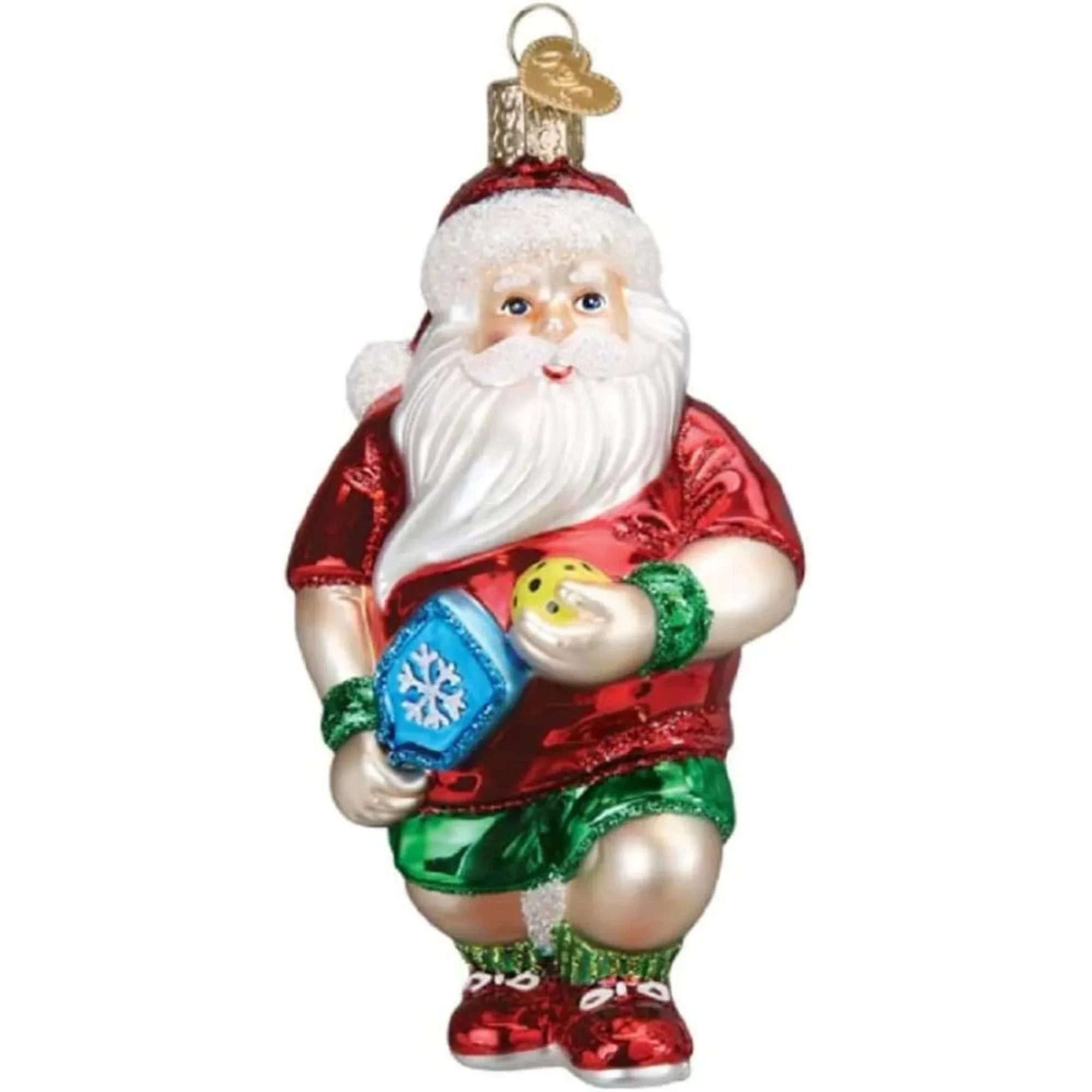 Old World Christmas Pickleball Santa Glass Ornament