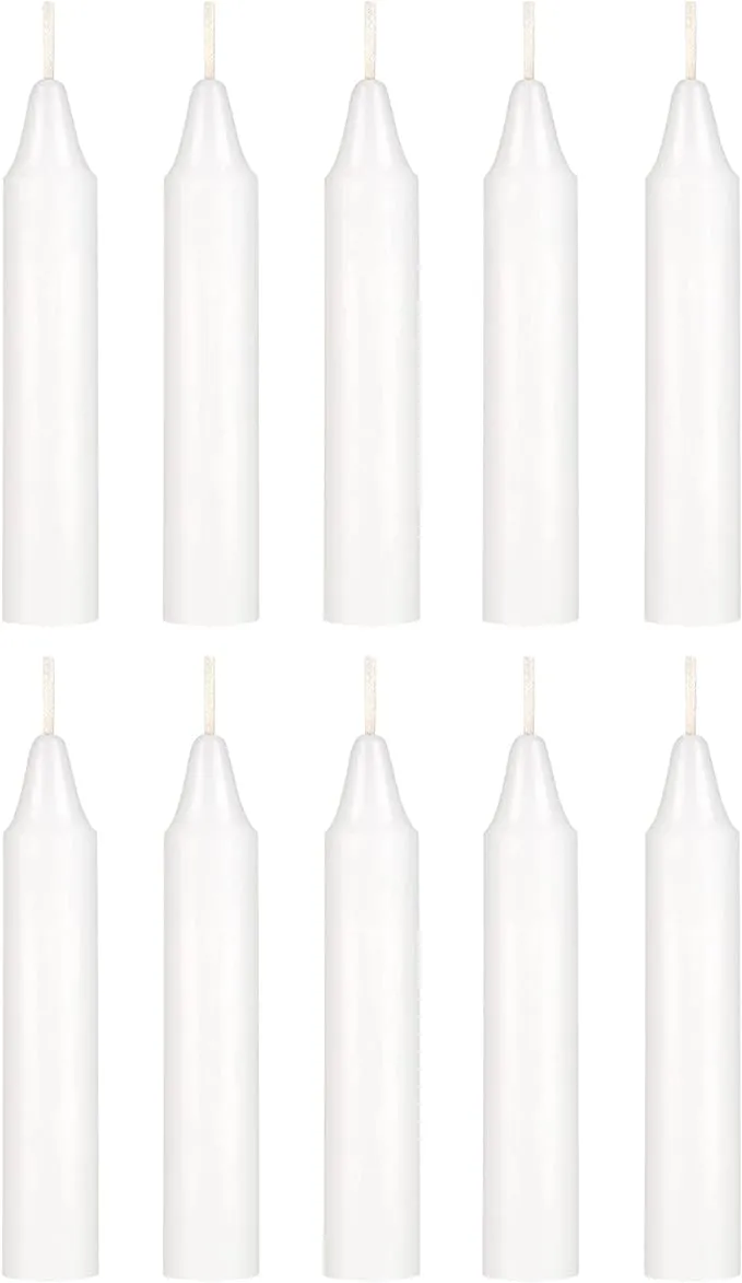 Mega Candles 10 Pcs Unscented White Exquisite Mini Taper Candles, 4 inch Tall x 3/4 inch Diameter, Supreme Chimes, Enchantment, Rituals, Casting