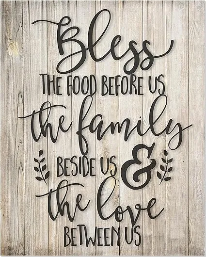 Bless The Food Before US Rustic Wood Wall Sign 12x15, Brown