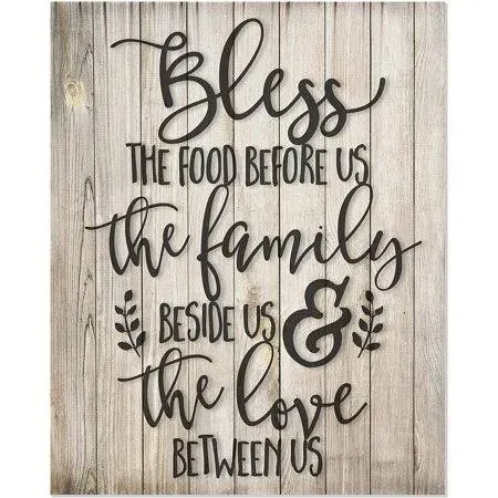 Bless The Food Before Us Rustic Wood Wall Sign (12x15)