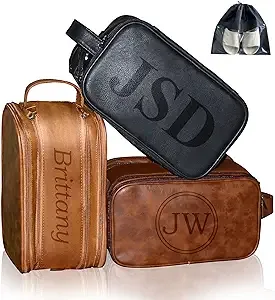 Personalized Leather Toiletry Bag for Men Large Capacity, Engraved Name/Initial, Custom Groomsmen Shaving Dopp Kit Organizer Waterproof, Handcrafted Gift for Christmas, Thanksgiving, Father, Husband, Multicolor, 12 x 6.7 x 7.1 inch, Leather Toiltery Bag 