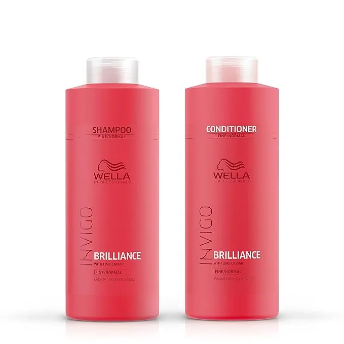 Wella Professionals Invigo Brilliance Shampoo + Conditioner Set, for Fine Normal Colored Hair, Color Protecting & Color Vibrancy, Liter Sizes