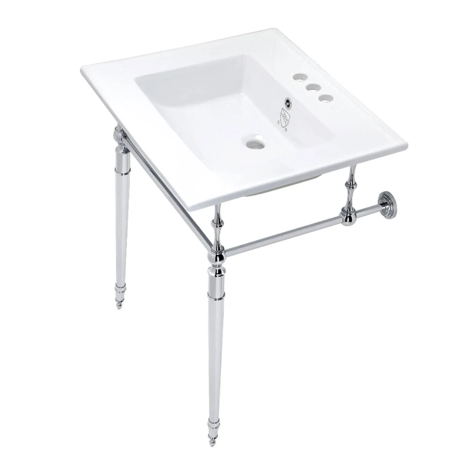 Kingston Brass KVPB25227W4CP 25 in. Edwardian Console Sink with Brass Legs, White ...