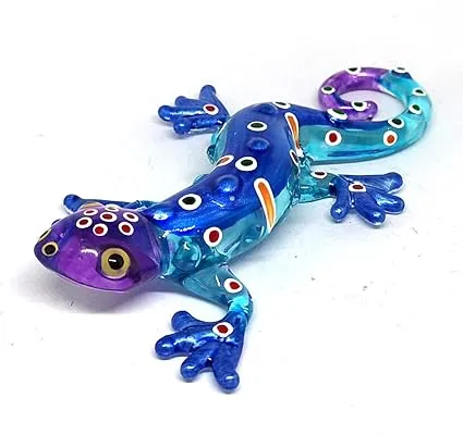 ZOOCRAFT Glass Gecko Figurine Blue Miniature Hand Blown Lampwork Animal Statue Decor