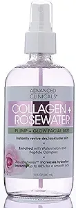 Advanced Clinicals Collagen + Rosewater Face Toner Skin Care Reviving & Hydrating Facial Mist for Face, Non-Greasy Instant Hydration Face Spray W/Pure Rose Water, Collage, & Natural Extracts, 8 Fl Oz