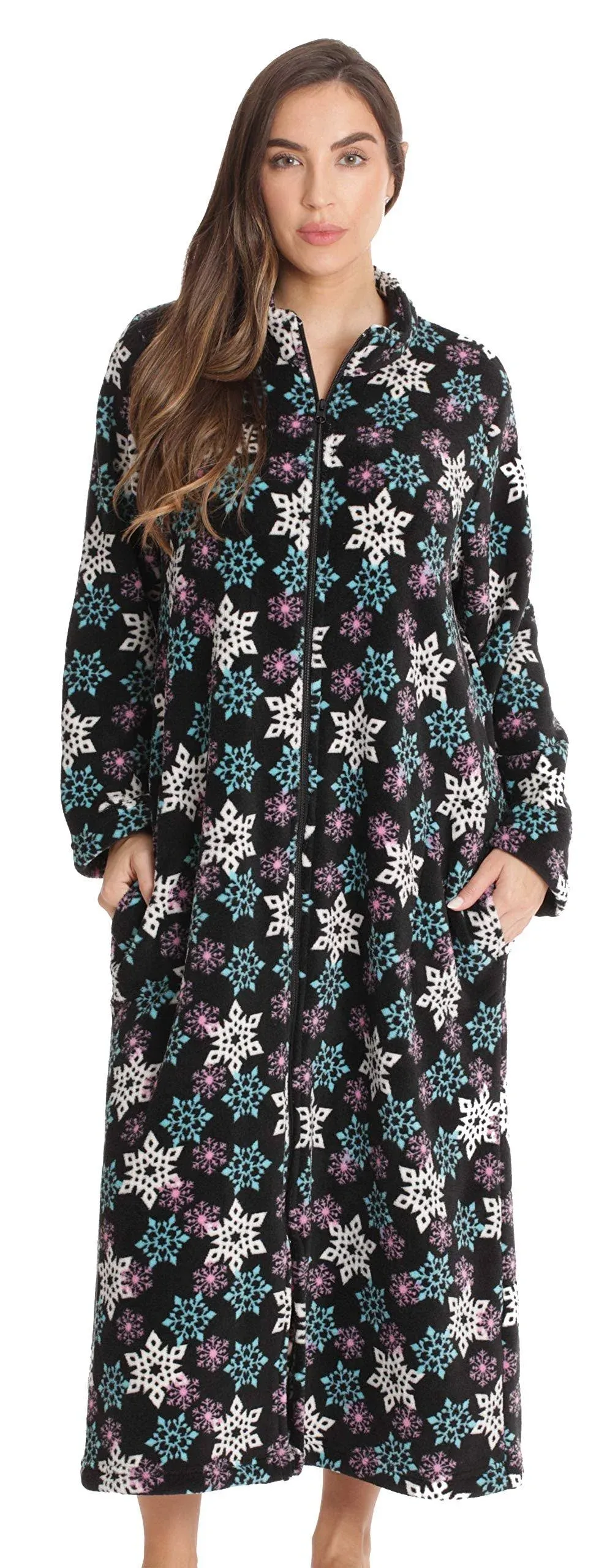 Just Love Plush Zipper Lounger Printed Long Robe for Women